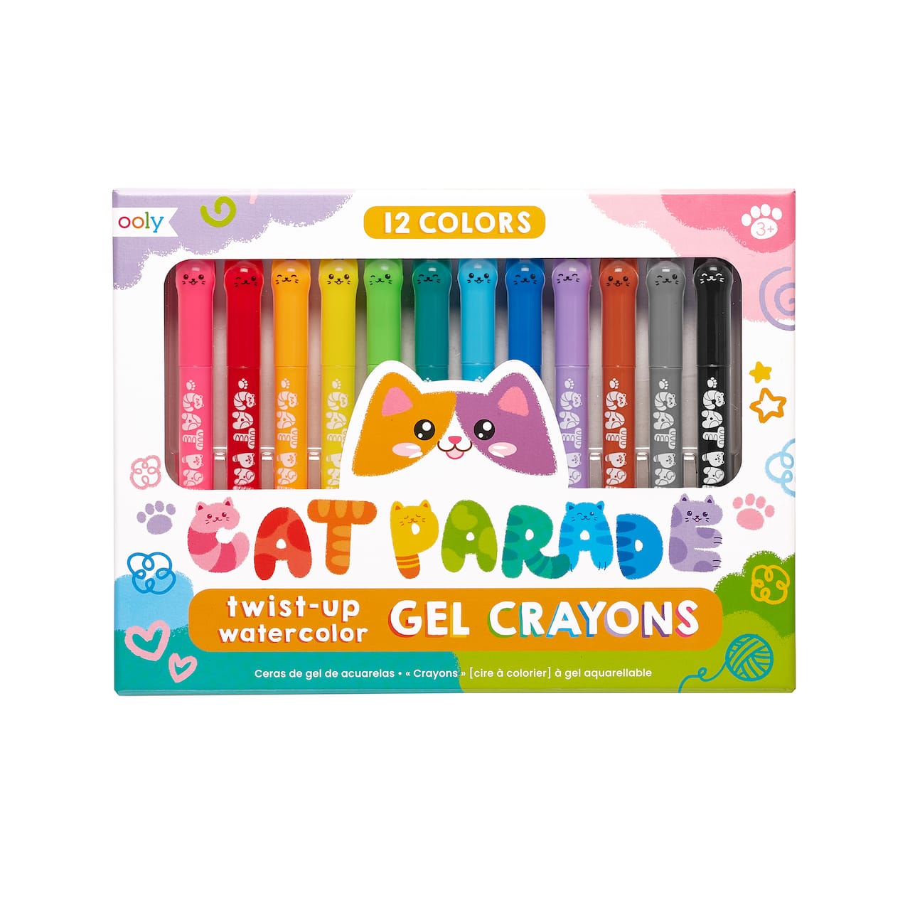 OOLY Cat Parade Twist Up Watercolor Gel Crayons, 12ct.